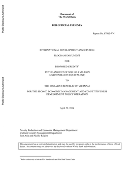 Government of Vietnam Update on Macroeconomic Developments in the First Four Months of 2014