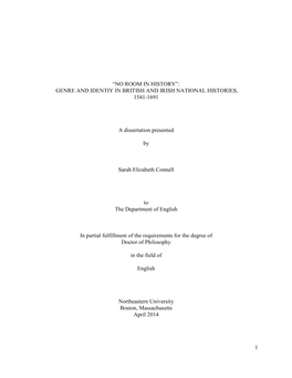 Genre and Identity in British and Irish National Histories, 1541-1691