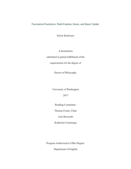 Taylor Boulware a Dissertation Submitted in Partial Fulfillment of The