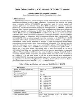 Ocean Colour Monitor (OCM) Onboard OCEANSAT-2 Mission