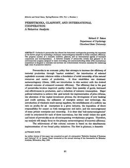 PERESTROIKA, GLASNOST, and INTERNATIONAL COOPERATION: a Behavior Analysis