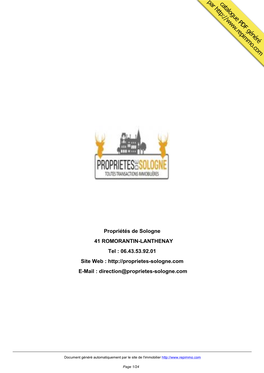 Catalogue Immobilier Propriétés De Sologne ROMORANTIN