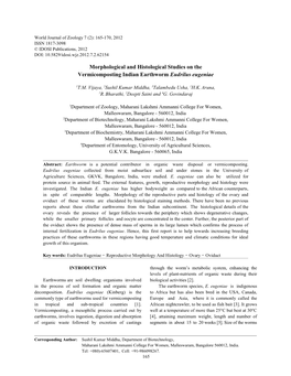 Morphological and Histological Studies on the Vermicomposting Indian Earthworm Eudrilus Eugeniae