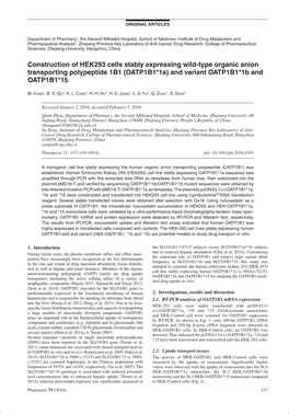 Construction of HEK293 Cells Stably Expressing Wild-Type Organic Anion Transporting Polypeptide 1B1 (OATP1B1*1A) and Variant OATP1B1*1B and OATP1B1*15