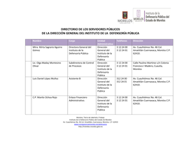 Directorio De Los Servidores Públicos De La Dirección General Del Instituto De La Defensoría Pública