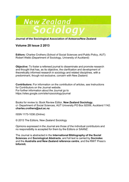 FINAL NZ Sociology 28-2 2013.Pdf (4.648Mb)