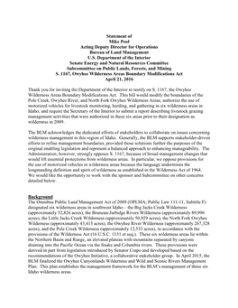 Statement of Mike Pool Acting Deputy Director for Operations Bureau of Land Management U.S