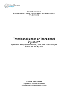 Transitional Justice Or Transitional Injustice? a Gendered Analysis of Transitional Justice, with a Case Study on Bosnia and Herzegovina