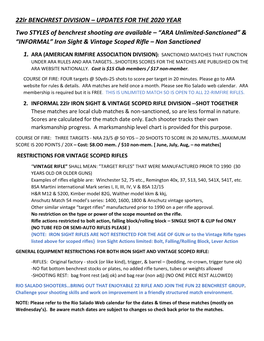 22Lr BENCHREST DIVISION – UPDATES for the 2020 YEAR Two STYLES of Benchrest Shooting Are Available – “ARA Unlimited-Sancti