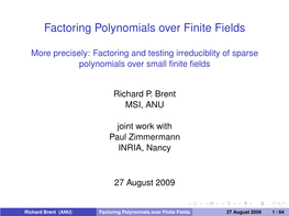 Factoring Polynomials Over Finite Fields