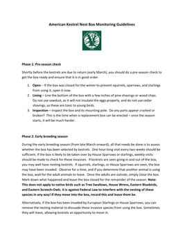 American Kestrel Nest Box Monitoring Guidelines