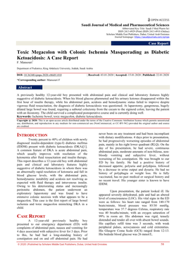 Toxic Megacolon with Colonic Ischemia Masquerading As Diabetic Ketoacidosis: a Case Report F