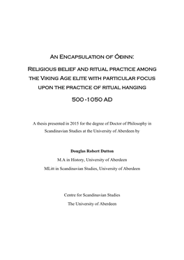 An Encapsulation of Óðinn: Religious Belief and Ritual Practice Among The