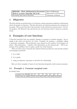 1 Objective 2 Examples of Cost Functions