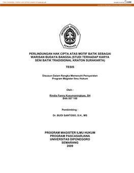 Perlindungan Hak Cipta Atas Motif Batik Sebagai Warisan Budaya Bangsa (Studi Terhadap Karya Seni Batik Tradisional Kraton Surakarta)