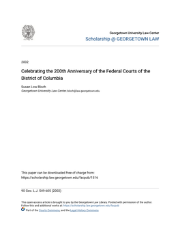 Celebrating the 200Th Anniversary of the Federal Courts of the District of Columbia