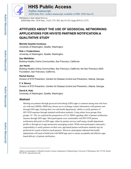 Attitudes About the Use of Geosocial Networking Applications for Hiv/Std Partner Notification:A Qualitative Study