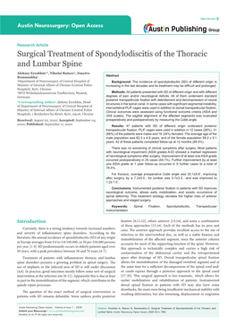 Surgical Treatment of Spondylodiscitis of the Thoracic and Lumbar Spine