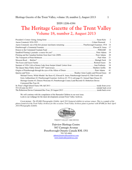 The Heritage Gazette of the Trent Valley Volume 18, Number 2, August 2013