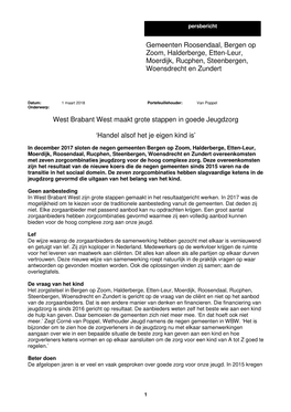 Gemeenten Roosendaal, Bergen Op Zoom, Halderberge, Etten-Leur, Moerdijk, Rucphen, Steenbergen, Woensdrecht En Zundert