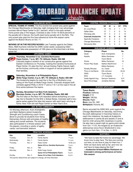 CENTRAL DIVISION STANDINGS Thursday, November 2 Vs. Carolina