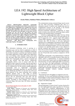 LEA 192: High Speed Architecture of Lightweight Block Cipher