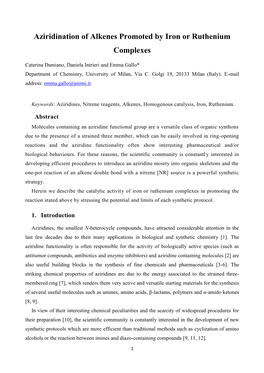 Aziridination of Alkenes Promoted by Iron Or Ruthenium Complexes