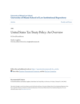 United States Tax Treaty Policy: an Overview H