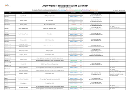 2020 World Taekwondo Event Calendar