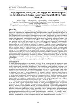 Imago Population Density of Aedes Aegypti and Aedes Albopictus on Infected Area of Dengue Hemorrhagic Fever (DHF) in North Sulawesi