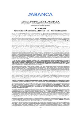 ABANCA CORPORACIÓN BANCARIA, S.A. €375,000,000 Perpetual Non-Cumulative Additional Tier 1 Preferred Securities