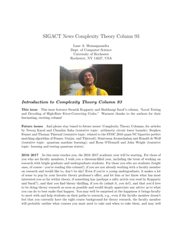 SIGACT News Complexity Theory Column 93