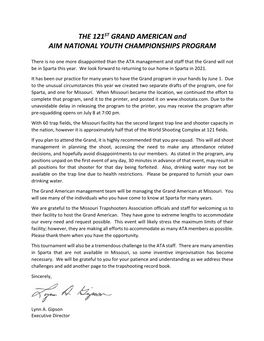 THE 121ST GRAND AMERICAN and AIM NATIONAL YOUTH CHAMPIONSHIPS PROGRAM