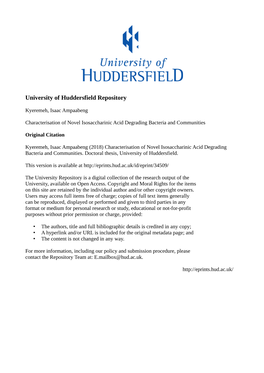 Characterisation of Novel Isosaccharinic Acid Degrading Bacteria and Communities