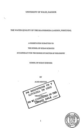 University of Wales, Bangor the Water Quality of the Ria