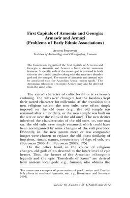 First Capitals of Armenia and Georgia: Armawir and Armazi (Problems of Early Ethnic Associations)