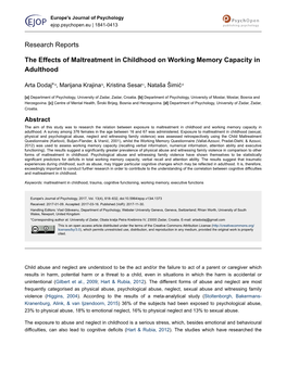 The Effects of Maltreatment in Childhood on Working Memory Capacity in Adulthood