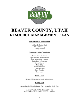 Beaver County, Utah Resource Management Plan