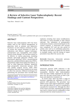 A Review of Selective Laser Trabeculoplasty: Recent Findings and Current Perspectives