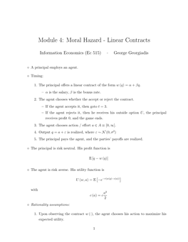 Module 4: Moral Hazard - Linear Contracts