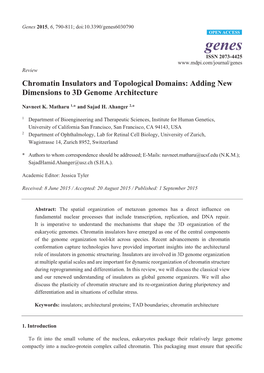 Chromatin Insulators and Topological Domains: Adding New Dimensions to 3D Genome Architecture