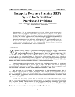 Enterprise Resource Planning (ERP) System Implementation: Promise and Problems Mehmet C