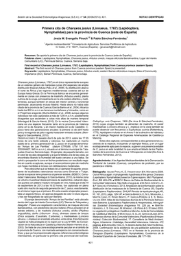 Primera Cita De Charaxes Jasius (Linnaeus, 1767) (Lepidoptera, Nymphalidae) Para La Provincia De Cuenca (Este De España)