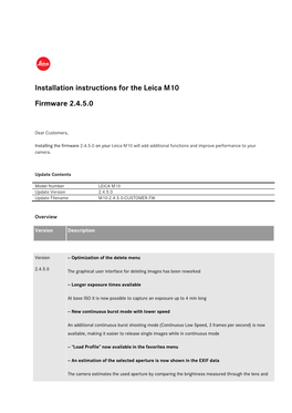 Installation Instructions for the Leica M10 Firmware 2.4.5.0