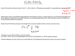 Church-Turing Thesis: Every Function F: {0,1}* -> {0,1}* Which Is "Eﬀectively Computable" Is Computable by a Turing Machine