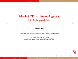 Math 2331 – Linear Algebra 6.2 Orthogonal Sets