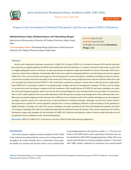 Progress in the Development of Potential Therapeutics and Vaccines Against COVID-19 Pandemic