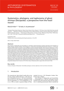 Systematics, Phylogeny, and Taphonomy of Ghost Shrimps (Decapoda): a Perspective from the Fossil Record