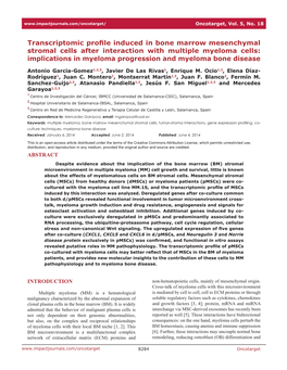 Transcriptomic Profile Induced in Bone Marrow Mesenchymal Stromal Cells After Interaction with Multiple Myeloma Cells