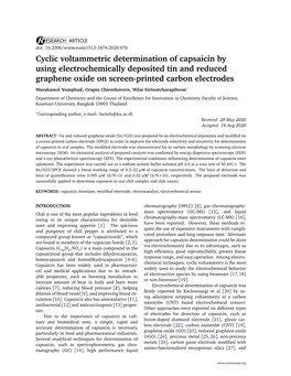 Cyclic Voltammetric Determination of Capsaicin by Using Electrochemically Deposited Tin and Reduced Graphene Oxide on Screen-Printed Carbon Electrodes